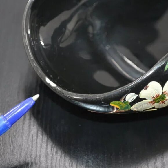 Vintage Rare Steiff Black White Hand Painted Art Studio Pottery Trinket Dish - Picture 8 of 12